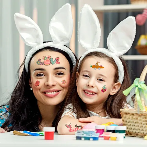 Vista 3 de 66 tatuajes de Pascua, 12 hojas coloridas de huevos de conejo, pollo, flores de primavera, calcomanías de mariposa para relleno de huevos de Pascua