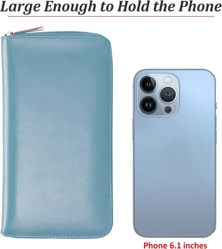 Vista 5 de Easyoulife Tarjetero de cuero genuino para mujer con 36 ranuras de seguridad RFID, L