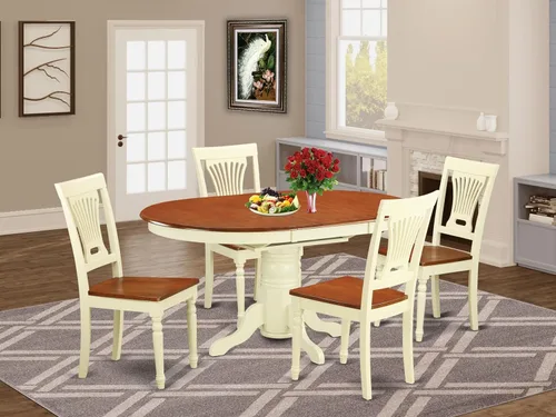 Vista 2 de East West Furniture KEPL5-WHI-W - Juego de mesa y sillas de cocina de 5 piezas, incluye una mesa de comedor ovalada con hoja de mariposa y 4 sillas