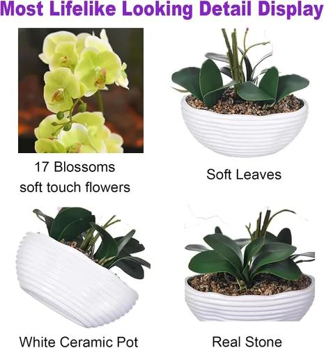 Vista 2 de Phalaenopsis - Planta de orquídea sintética de 19 pulgadas de alto, centro de mesa de orquídea de seda, arreglo floral artificial en maceta