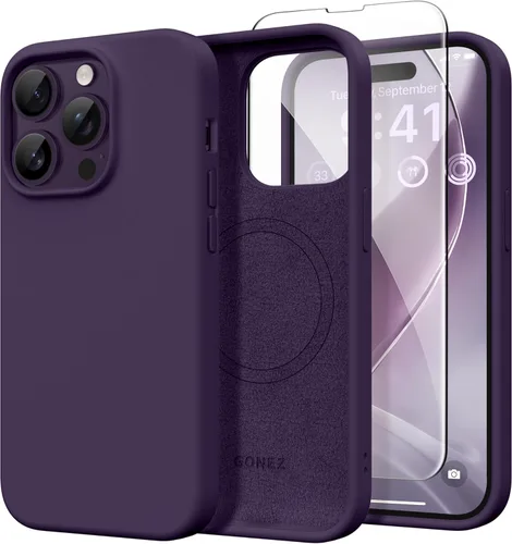 Vista 226 de GONEZ Funda magnética para iPhone 14, compatible con Magsafe, con protector de pantalla + protector de cámara, forro de microfibra antiarañazos