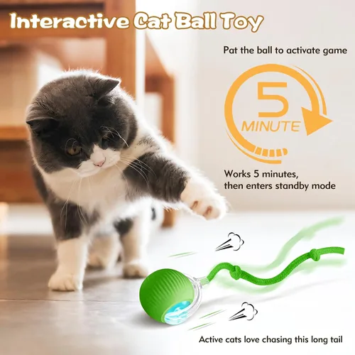 Vista 2 de Pelota interactiva para gatos de interior, bola para mascotas, juguete automático mejorado 2025 para gatos adultos aburridos de interiores, juguete