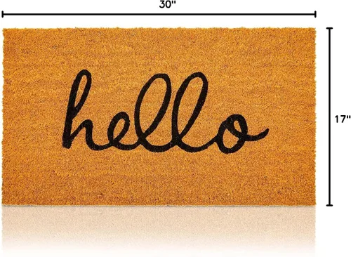Vista 3 de Juvale Hello - Felpudo de coco para entrada al aire libre, 17 x 30 pulgadas, rectangular, de pelo bajo, respaldo de PVC, tapete de bienvenida