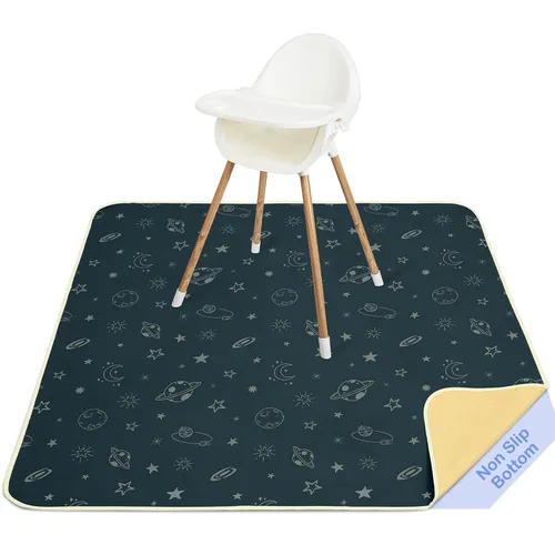 Vista 22 de Basumee Tapete de salpicaduras para silla de bebé, impermeable, tapete de juego para debajo de la silla alta, tapete para atrapar alimentos