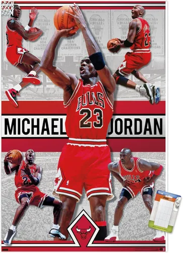 Vista 12 de Trends International Michael Jordan - Póster de collage de pared, 14.725 x 22.375 pulgadas, versión enmarcada de madera de granero