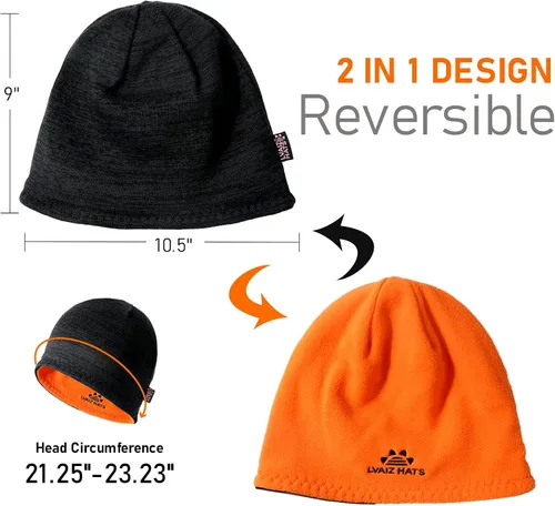 Vista 4 de Lvaiz - Gorro de punto con forro polar de invierno para hombre, reversible, resistente al viento, gorro cálido de calavera para mujer