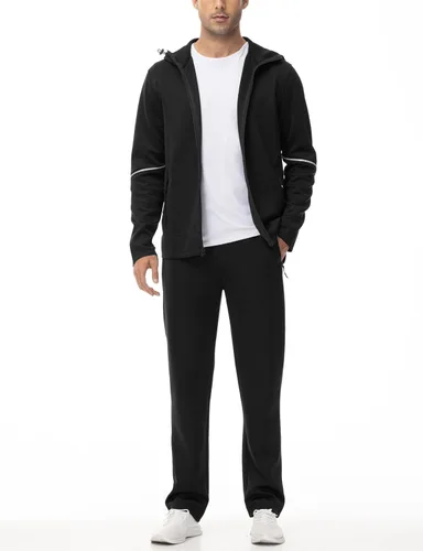 Vista 2 de TBMPOY Conjunto deportivo con capucha para hombre, con cremallera completa, deportivo, casual, 2 piezas, conjunto de pantalones deportivos