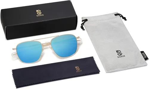 Vista 5 de SOJOS Gafas de sol polarizadas cuadradas pequeñas de aviador para mujeres y hombres, clásicas de doble puente aviadores SJ1179