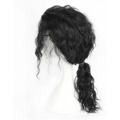 Vista 6 de Peluca negra para hombre con cola de caballo larga estilo Rockstar Negro (Natural Black)