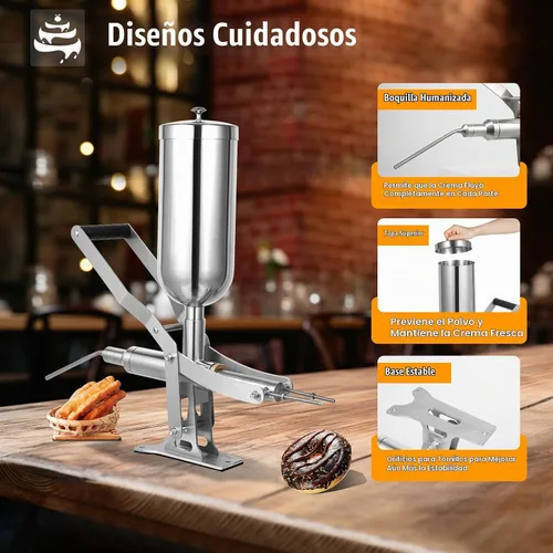 Vista 7 de Máquina de llenado manual de churrera churros 5L Donuts españoles Postre Churro Makers Máquina de llenado de mermelada de chocolate de acero