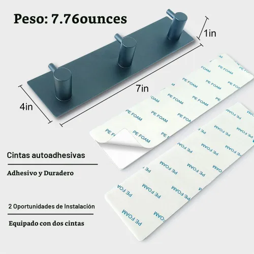 Vista 6 de VIRFIN Soporte para llaves de pared con 2 cintas autoadhesivas, sin daños, con 3 ganchos para llaves para entrada, puerta, baño, cocina (negro)