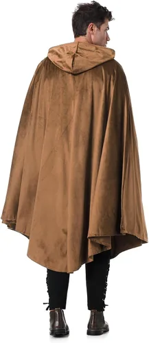 Vista 4 de TOONRAIN Capa medieval para hombre con capucha, disfraz renacentista con capucha, estilo vikingo, steampunk, hobbit para mujer, capa corta