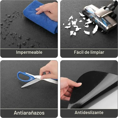 Vista 5 de Tapete para silla rodante de oficina para suelo de madera dura y azulejos, negro, antideslizante, no curvo, tapete para silla debajo del escritorio