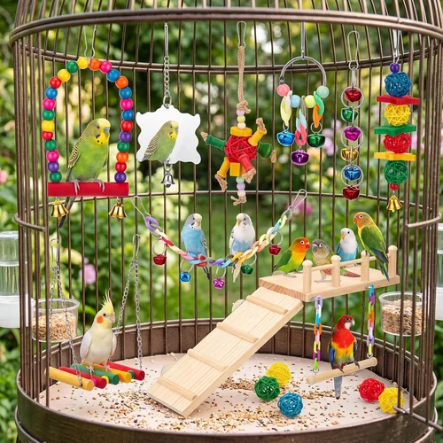 Vista 2 de 14 piezas de periquito cacatúa pájaro juguete con plataforma
