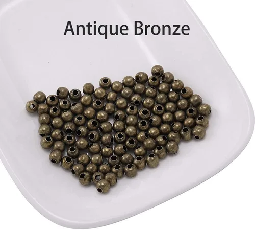 Vista 2 de 500 cuentas espaciadoras redondas de bronce de 0.079 pulgadas (0.079 in), cuentas de metal con semillas de extremo de bola lisas para fabricación