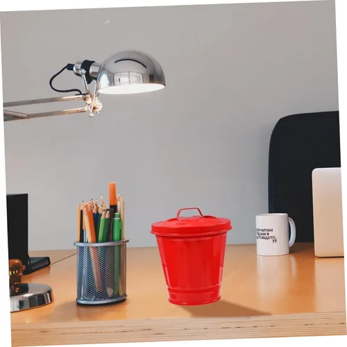 Vista 4 de Mini cubo de basura con tapa de hierro galvanizado, papelera de escritorio resistente para cocina y oficina