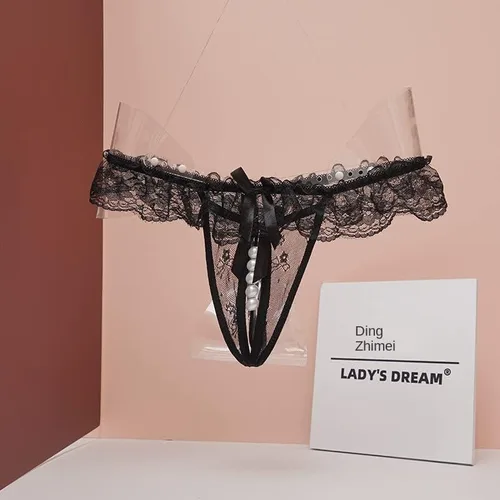 Vista 4 de Tangas de cintura baja con colgante sexy de perlas G para mujer, ropa interior erótica
