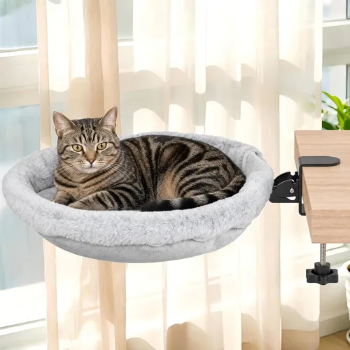 Vista 8 de Acools Cama redonda para gatos, cama para gatos pequeños con rosquilla gris