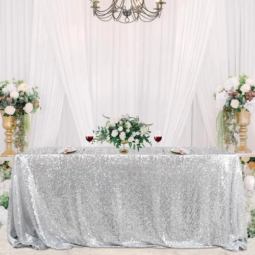 Vista 15 de Fanqisi Manteles de mesa de lentejuelas con purpurina azul bebé, 50 x 102 pulgadas, para decoración de mesa de baby shower, boda, niños, fiesta