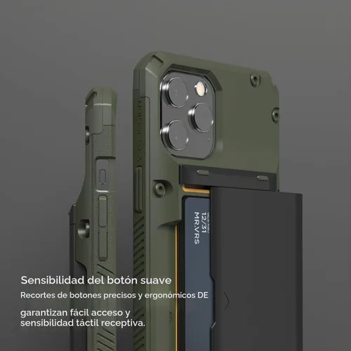 Vista 4 de VRS DESIGN Damda Glide Pro - Funda para iPhone 12 Pro Max, con [4 tarjetas] Premium Robusta [Semiautomática] Funda para tarjeta de crédito para Verde