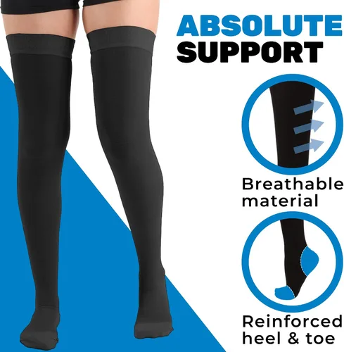 Vista 5 de ABSOLUTE SUPPORT Medias de compresión de alto muslo hasta 5XL de maternidad de 20 a 30 mmHg para embarazo