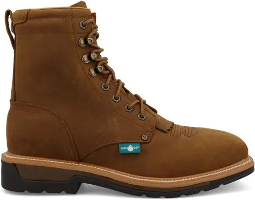 Vista 3 de Twisted X - Botas de cuero de grano completo con cordones para hombre de 8 pulgadas con punta de acero para hombre Sillín envejecido.