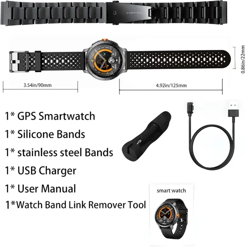 Vista 9 de Reloj Inteligente Resistente, 1.6" AMOLED GPS, 5ATM Impermeable - Negro