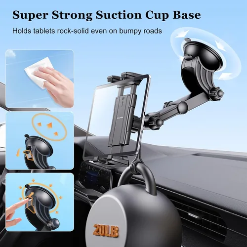Vista 6 de OHLPRO Soporte para tablet para tablero de automóvil [soporte de ventosa] escritorio de pared para parabrisas, soporte ajustable para iPad mini Air