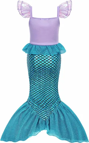 Vista 3 de Eledobby Ariel Dress for Girls Little Mermaid Costume Halloween Princess Mermaids Dress Up Cosplay Brithday Party Outfits
