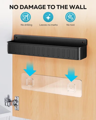 Vista 8 de Nieifi Estante de Especias para Montar en Pared, Paquete de 4, Negro, Instalación con Tornillo o Adhesivo, Organizador de Estante de Especias
