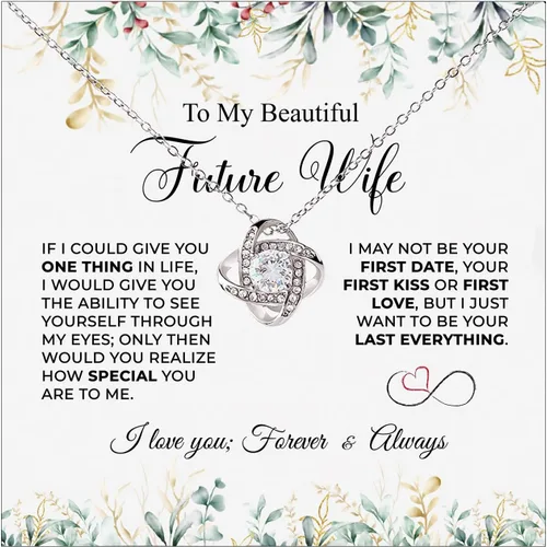 Vista 7 de Collar con texto en inglés «To My Future Wife & Prometido» – Joyería de compromiso con nudo de amor para novia