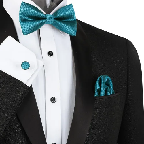 Vista 4 de Alizeal Mini cuadrados de color sólido para hombre, pajaritas preatadas formales, cuadrado de bolsillo, juego de gemelos para boda, fiesta, negocios