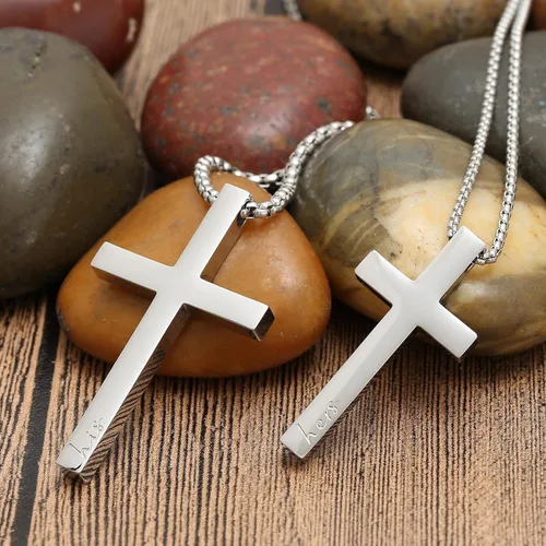 Vista 4 de Juego de collar de cruz para parejas, collar colgante de acero inoxidable para mujeres y hombres, Acero inoxidable, No es una piedra preciosa