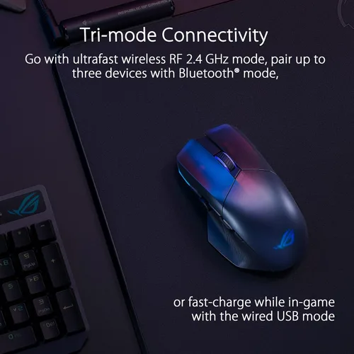 Vista 6 de ASUS ROG Chakram X Origin - Mouse para juegos, conectividad trimodo (2.4 GHz RF, Bluetooth, cableado), sensor 36000 DPI, 11 botones programables
