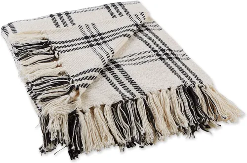 Vista 8 de DII Modern Farmhouse Plaid Collection - Manta de algodón con flecos, 50 x 60 pulgadas, color blanco/verde antiguo