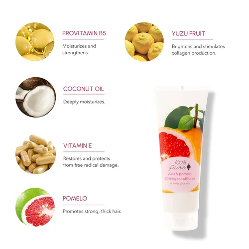 Vista 3 de 100% PURE Yuzu & Pomelo - Acondicionador brillante, revitalizante e hidratante, estimulante de nutrientes del aceite de semilla de lino Kelp