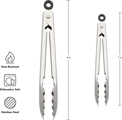 Vista 2 de KitchenAid Juego de 2 pinzas de acero inoxidable con bordes festoneados, fácil bloqueo, aptas para lavavajillas, duraderas y versátiles de 7