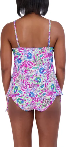 Vista 5 de Conjunto de traje de baño tankini de cuello alto con control de abdomen para mujer, de secado rápido, extraíble, con correa ajustable, con lazo