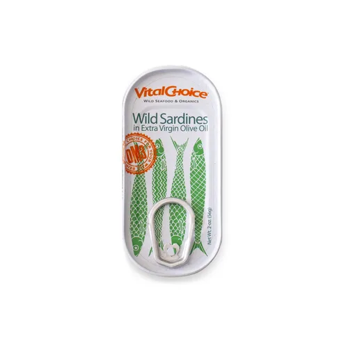 Vista 2 de Vital Choice Sardinas silvestres en aceite de oliva virgen extra, latas de 2 onzas (paquete de 6)