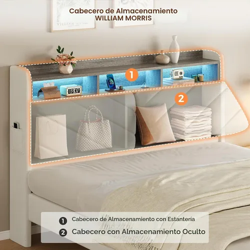 Vista 5 de Jocoevol Beige Queen Size Velvet Bed Frame with Ergonomic Headboard