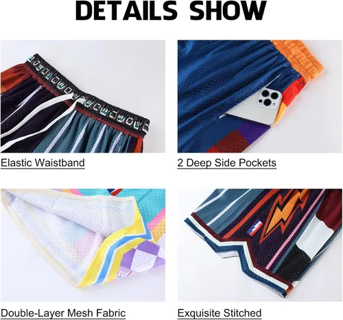 Vista 6 de DIOTSR Pantalones cortos de baloncesto para hombre, pantalones cortos deportivos de malla para hombre, pantalones cortos casuales con estampado