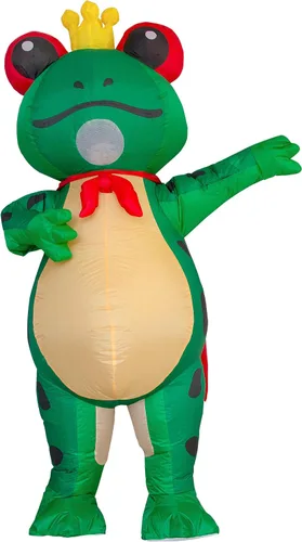 Vista 3 de JYZCOS Disfraz inflable de príncipe de rana con corona para adultos, lindo y divertido animal de Halloween, traje inflable para fiesta de cosplay