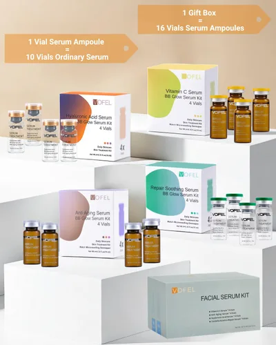 Vista 7 de Suero Antienvejecimiento con Ácido Hialurónico y Vitamina C para Cara Suero Centella Hidratante 0.35 oz 4 Kits 16 Ampollas Suero Facial en Ampollas