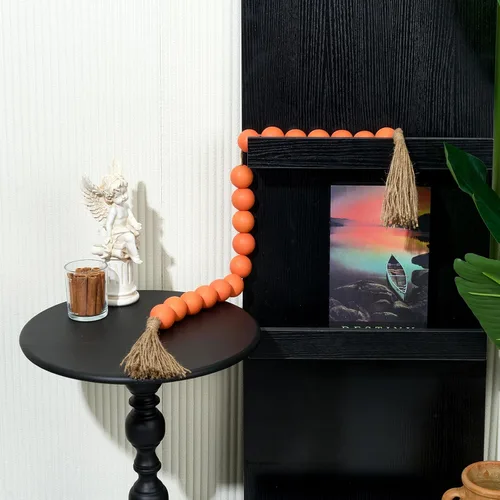 Vista 135 de OMISHE Guirnalda de cuentas de madera extra grande con cuentas de madera y borlas de 1.6 pulgadas de diámetro, cuentas decorativas rústicas de 41