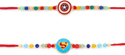 Vista 5 de Set of 2 SuperHero's Rakhi for Brother with Raksha Bandhan Greeting Card Roli Chawal Tika - Raksha Bandhan Rakhi for Small Brothers Rakhi for