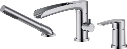 Vista 11 de Wowkk Grifo de Bañera Cascada de Bañera Romana Negro Montaje en Cubierta Grifos de Bañera de Latón Relleno de Bañera Grifos de Baño con Ducha de Mano