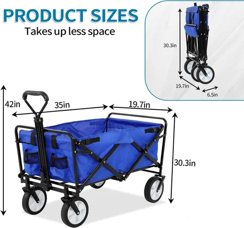 Vista 2 de Carros plegables de alta resistencia con ruedas, mango ajustable, carrito de playa plegable para comestibles al aire libre, pesca, campamento