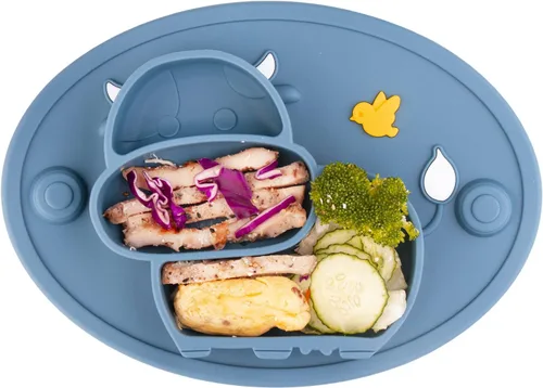 Vista 9 de Platos divididos de silicona para niños pequeños, platos portátiles antideslizantes con ventosa para niños, bebés y niños, sin BPA (azul oscuro)