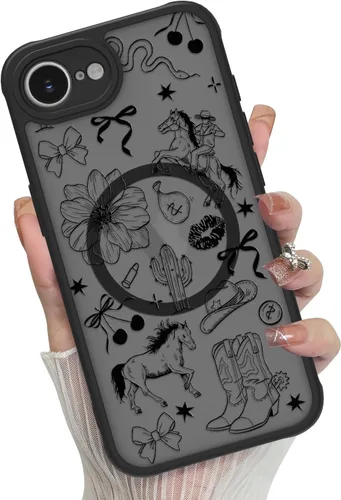 Vista 82 de Funda magnética para iPhone 17 Pro [compatible con MagSafe], bonita funda de moda con estampado de leopardo negro, translúcida, mate, parte trasera