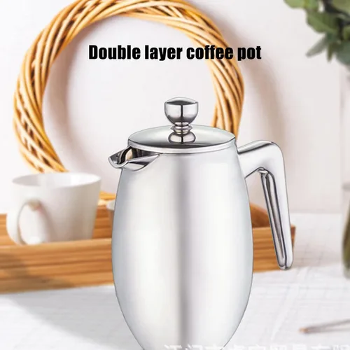 Vista 4 de Cafetera de prensa francesa, acero inoxidable de grado 304 con cuchara, tetera de prensa francesa aislada de doble pared para el hogar, 27.1 fl oz